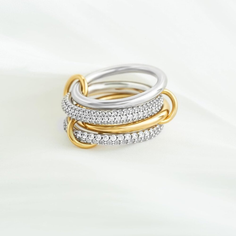 Stackable Rings Women's Gold Silver Cubic Zirconia Jewelry Set - Picture 4 of 7
